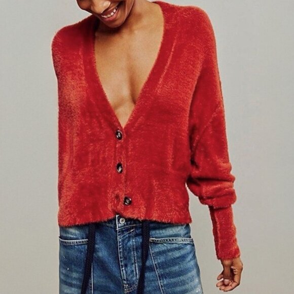 Free People One Soft Cozy Oversized Red Cardigan Size S - Picture 1 of 5